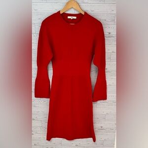 Tibi Women's Merino Wool Long Sleeve Knit Midi Dress Size XS Red